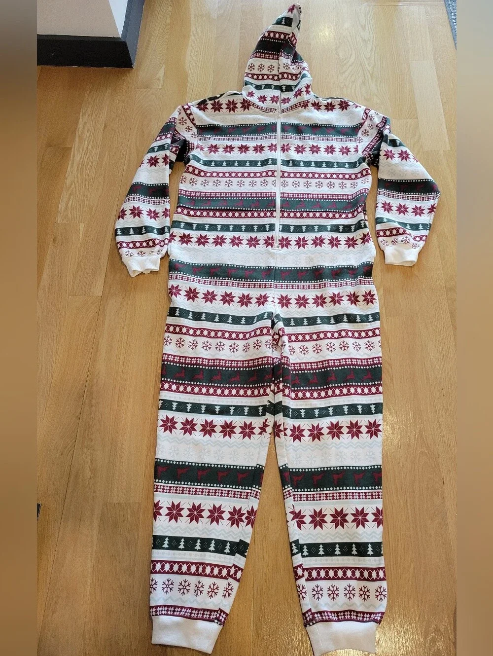 Fabletics Fair Isle Festive Holiday Hooded  Sweatshirt Jumpsuit